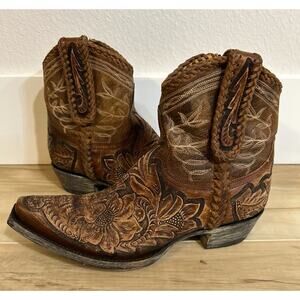 OLD GRINGO Women's Polo Chale 7" Bootie size 6.5 Hand Tooled Distressed Leather